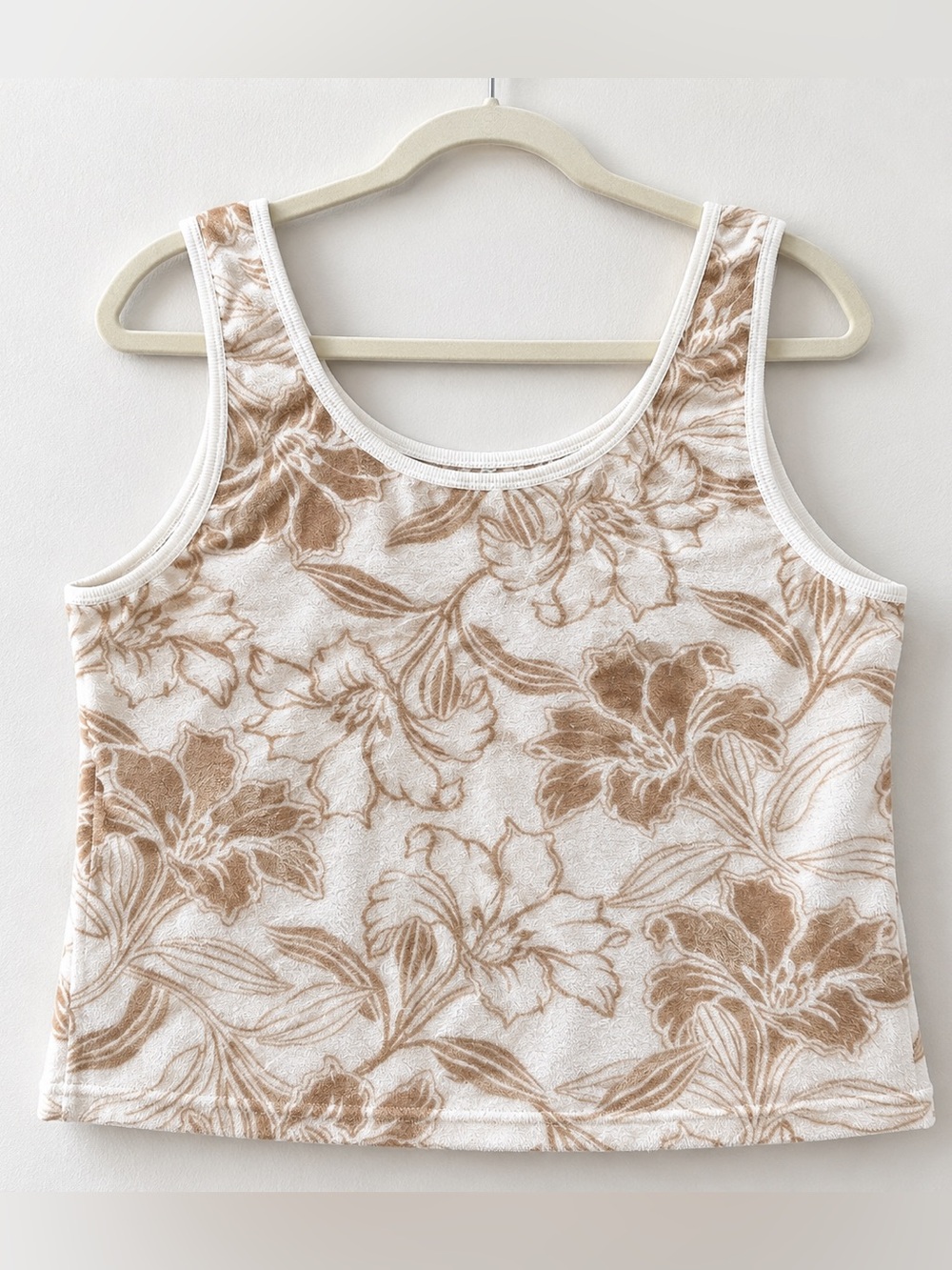 Boston Proper Floral Terry Cloth Tank Top M Beige Cream Y2K